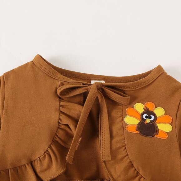 Elegant Girls Thanksgiving Dress Set with Cardigan - Cute Turkey Design | 18M-6Y - Picture 6 of 9